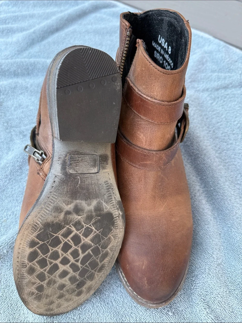 Sterling River Brown Cowboy Ankle Boots with Buckle Detail Size 8
